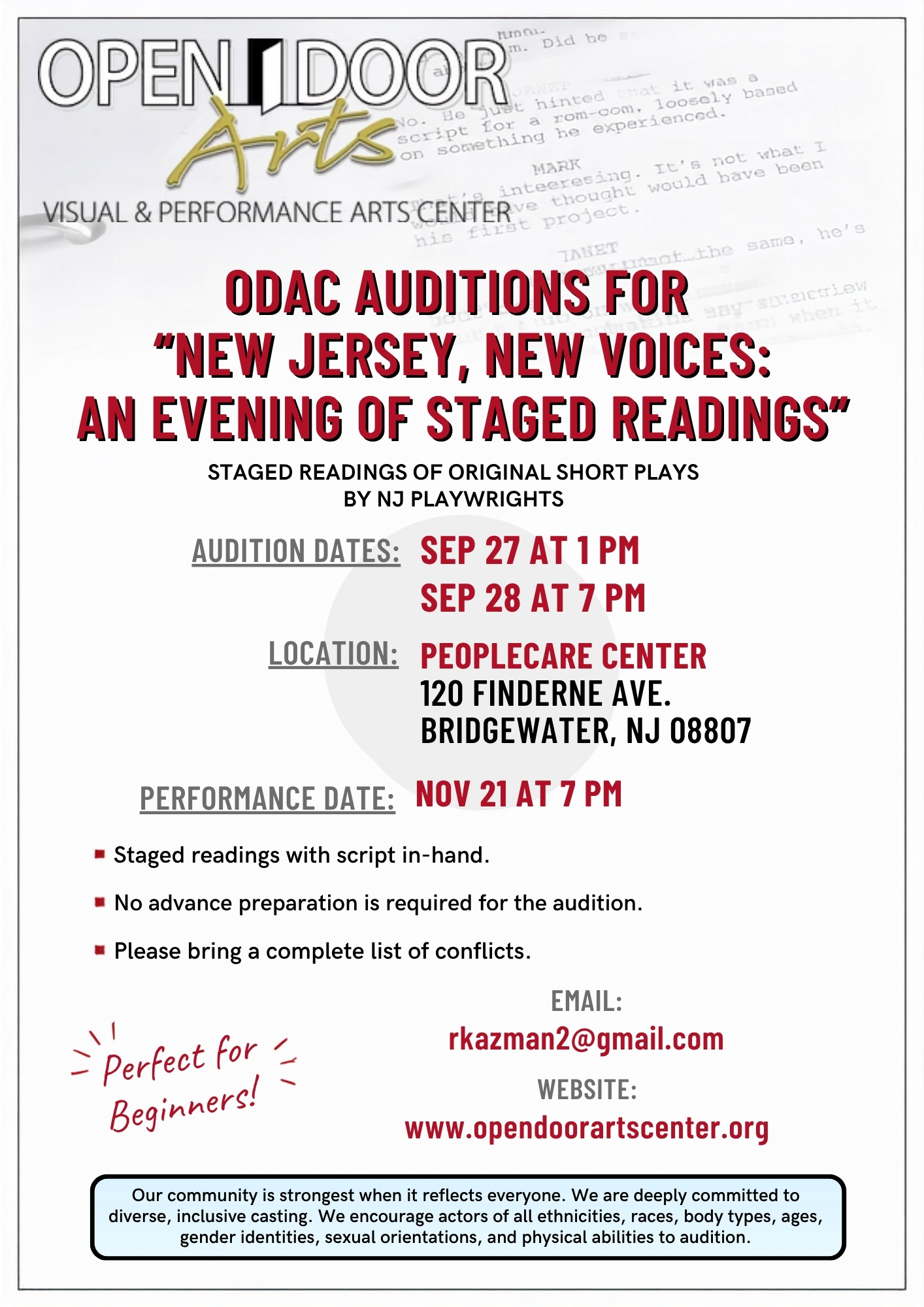New Jersey, New Voices audition flyer